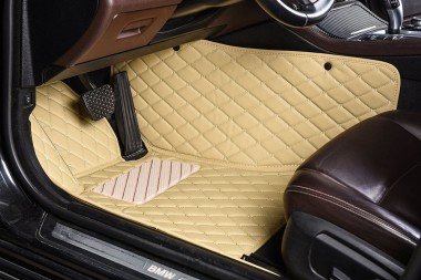 Best Beige Luxury Leather Diamond Car Floor Mats