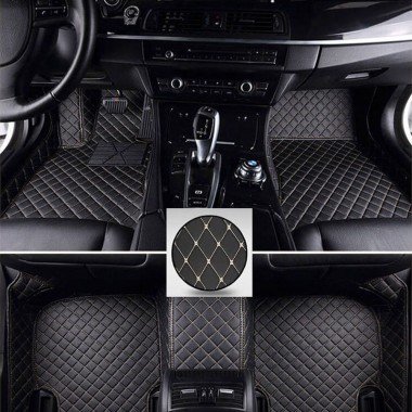 Best Black and Beige Stitching Luxury Leather Diamond Car Floor Mats