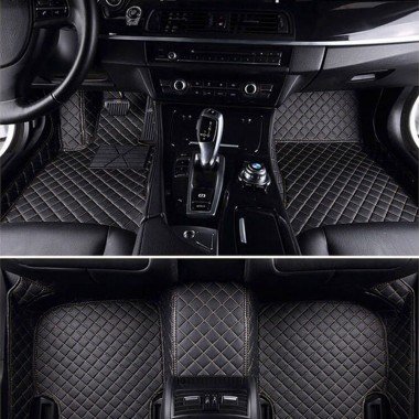 Best Black and Beige Stitching Luxury Leather Diamond Car Floor Mats