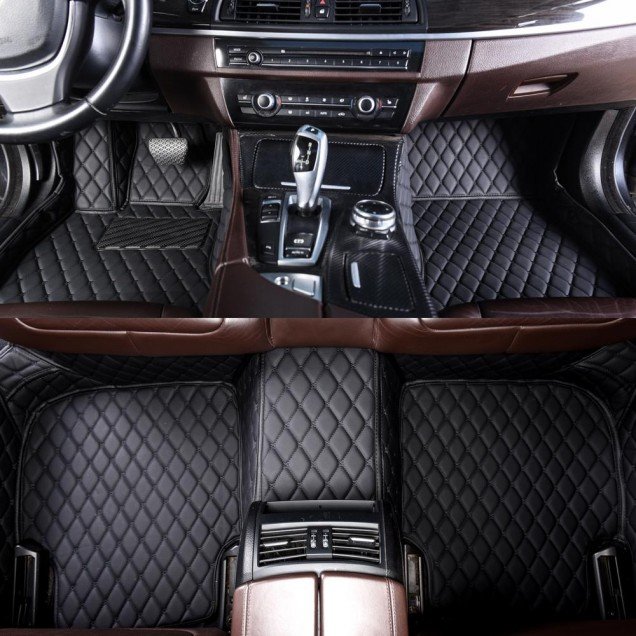 Best Black and Black Stitching Luxury Leather Diamond Car Floor Mats Best Black and Black Stitching Luxury Leather Diamond Car Floor Mats