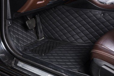 Best Black and Black Stitching Luxury Leather Diamond Car Floor Mats