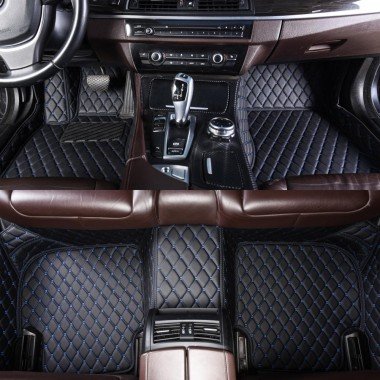 Best Black and Blue Stitching Luxury Leather Diamond Car Floor Mats