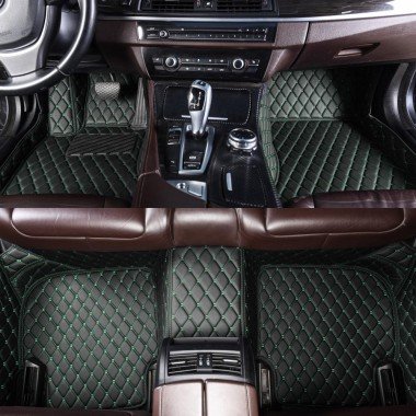 Best Black and Green Stitching Luxury Leather Diamond Car Floor Mats