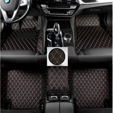Best Black and Orange Stitching Luxury Leather Diamond Car Floor Mats