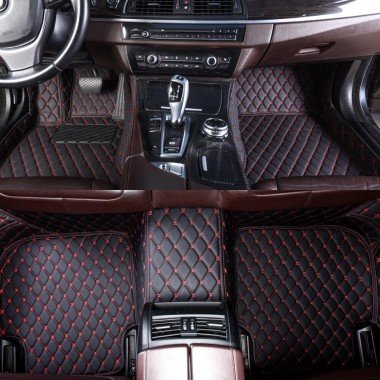 Best Black and Red Stitching Luxury Leather Diamond Car Floor Mats