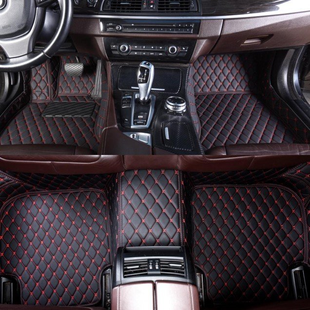 Best Black and Red Stitching Luxury Leather Diamond Car Floor Mats Best Black and Red Stitching Luxury Leather Diamond Car Floor Mats