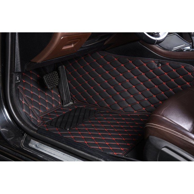 Best Black and Red Stitching Luxury Leather Diamond Car Floor Mats Best Black and Red Stitching Luxury Leather Diamond Car Floor Mats