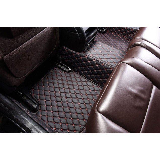 Best Black and Red Stitching Luxury Leather Diamond Car Floor Mats Best Black and Red Stitching Luxury Leather Diamond Car Floor Mats