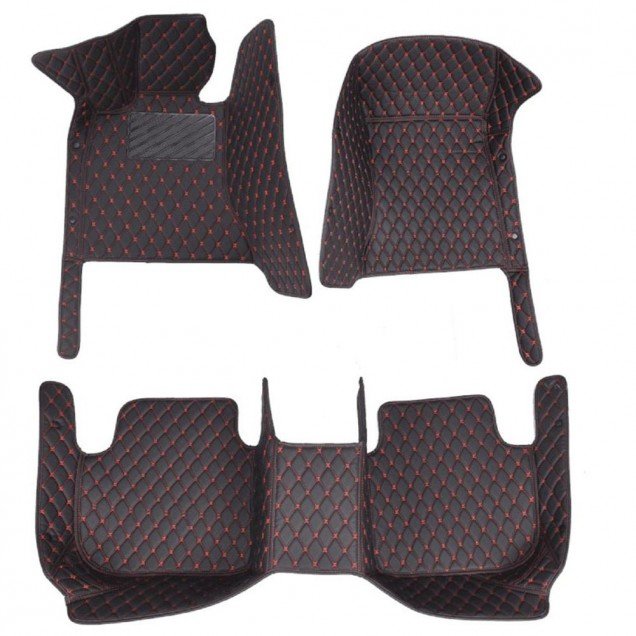 Best Black and Red Stitching Luxury Leather Diamond Car Floor Mats Best Black and Red Stitching Luxury Leather Diamond Car Floor Mats