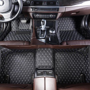 Best Black and White Stitching Luxury Leather Diamond Car Floor Mats