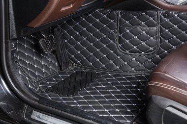 Best Black and White Stitching Luxury Leather Diamond Car Floor Mats