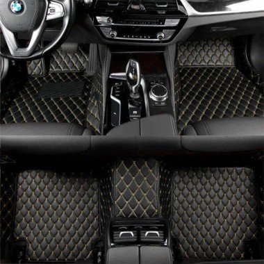 Best Black and Yellow Stitching Luxury Leather Diamond Car Floor Mats