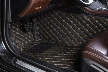 Best Black and Yellow Stitching Luxury Leather Diamond Car Floor Mats