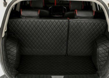 Best Black and Black Stitching Full Cover Luxury Leather Diamond Trunk Car Floor Mats