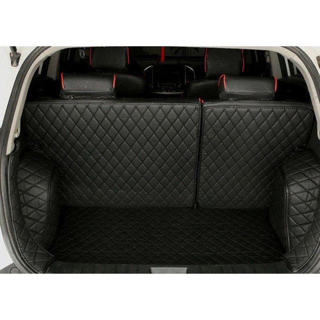 Best Black and Black Stitching Full Cover Luxury Leather Diamond Trunk Car Floor Mats