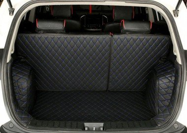 Best Black and Blue Stitching Full Cover Luxury Leather Diamond Trunk Car Floor Mats
