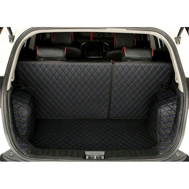 Best Black and Blue Stitching Full Cover Luxury Leather Diamond Trunk Car Floor Mats Best Black and Blue Stitching Full Cover Luxury Leather Diamond Trunk Car Floor Mats