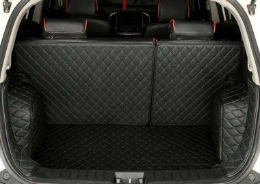 Best Black and Green Stitching Full Cover Luxury Leather Diamond Trunk Car Floor Mats