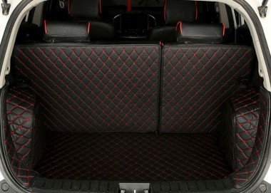 Best Black and Red Stitching Full Cover Luxury Leather Diamond Trunk Car Floor Mats
