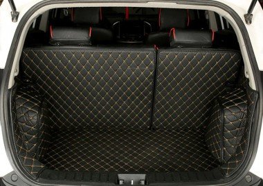 Best Black and Yellow Stitching Full Cover Luxury Leather Diamond Trunk Car Floor Mats