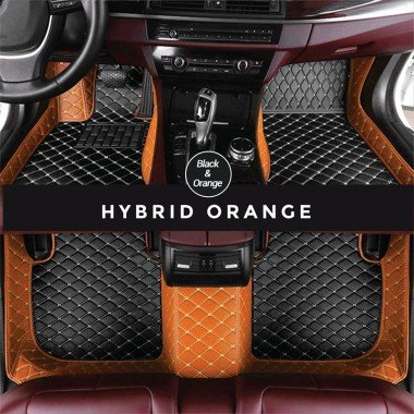 Best Black and Orange Hybrid Mode Premium Diamond Car Floor Mats