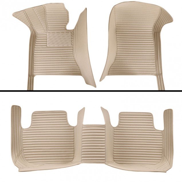 Best Beige Luxury Leather Stripe Car Floor Mats