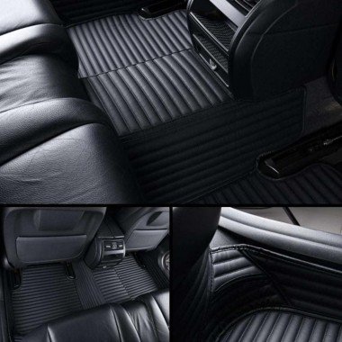 Best Black Luxury Leather Stripe Car Floor Mats