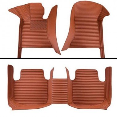 Best Brown Luxury Leather Stripe Car Floor Mats