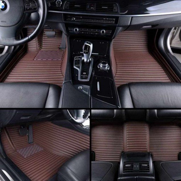 Best Dark Brown Luxury Leather Stripe Car Floor Mats Best Dark Brown Luxury Leather Stripe Car Floor Mats