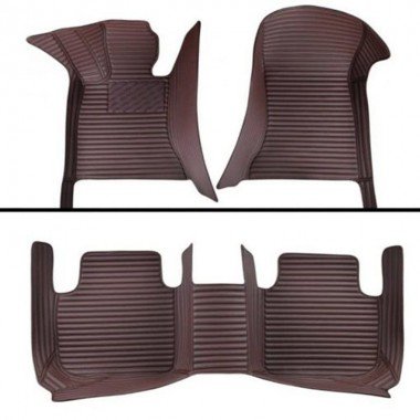 Best Dark Brown Luxury Leather Stripe Car Floor Mats