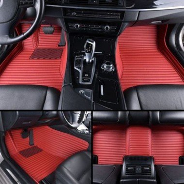 Best Maroon Luxury Leather Stripe Car Floor Mats