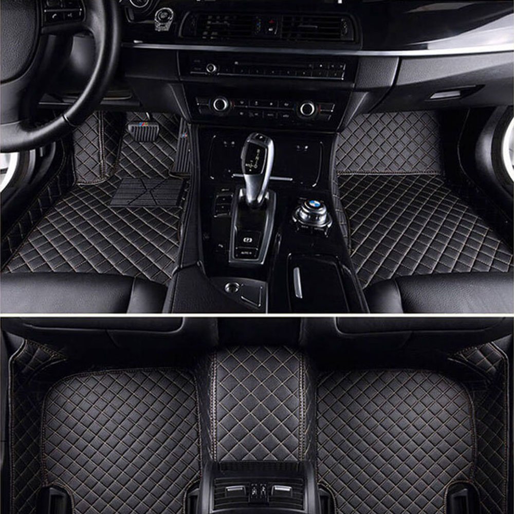 Best Black and Beige Stitching Luxury Leather Diamond Car Mats