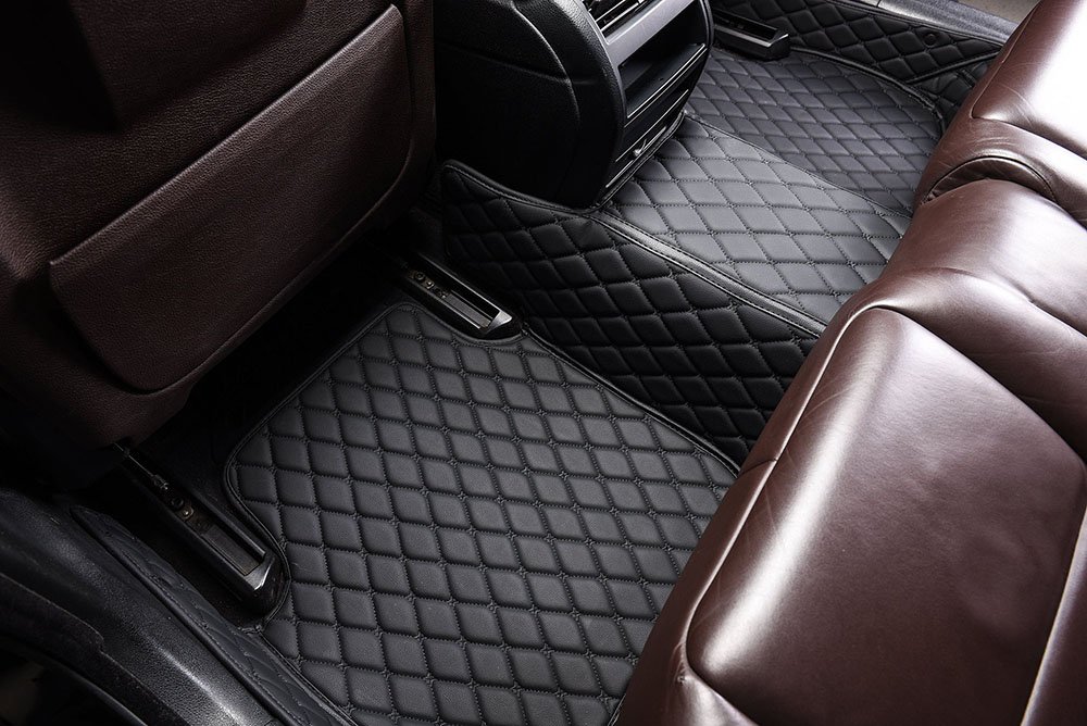 Best Black and Black Stitching Luxury Leather Diamond Car Mats