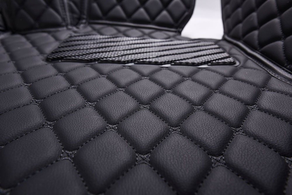 Best Black and Black Stitching Luxury Leather Diamonds Car Floor Mats