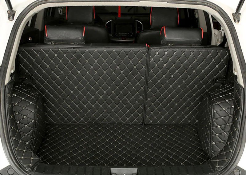 Best Black and Beige Stitching Full Cover Luxury Leather Diamond Trunk Car Mats