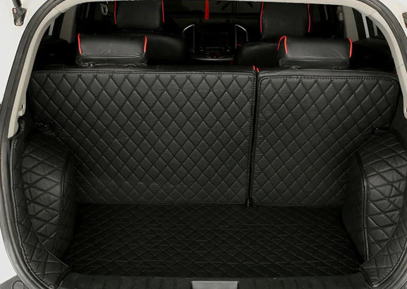 Best Black and Black Stitching Full Cover Luxury Leather Diamond Trunk Car Mats