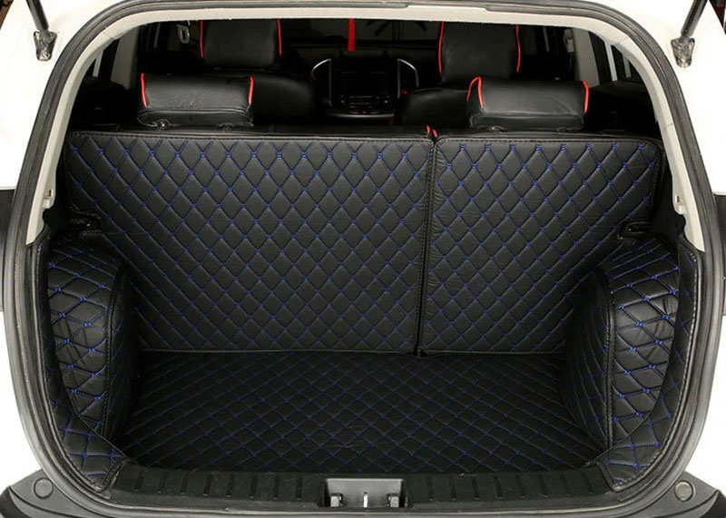 Best Black and Blue Stitching Full Cover Luxury Leather Diamond Trunk Car Mats