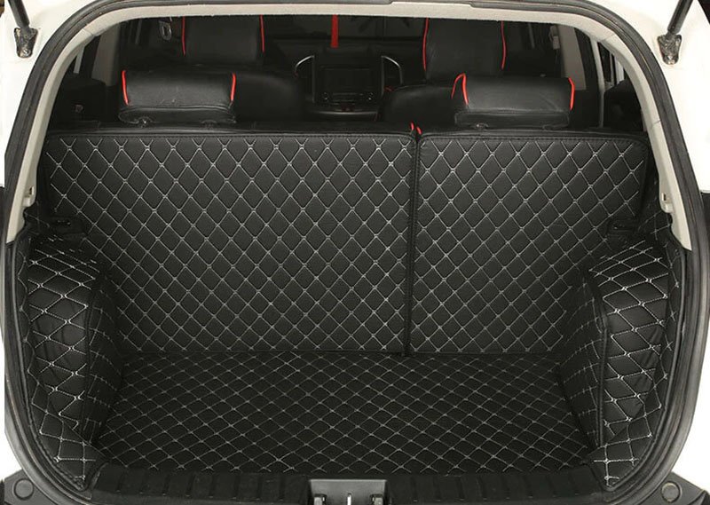 Best Black and White Stitching Full Cover Luxury Leather Diamond Trunk Car Mats