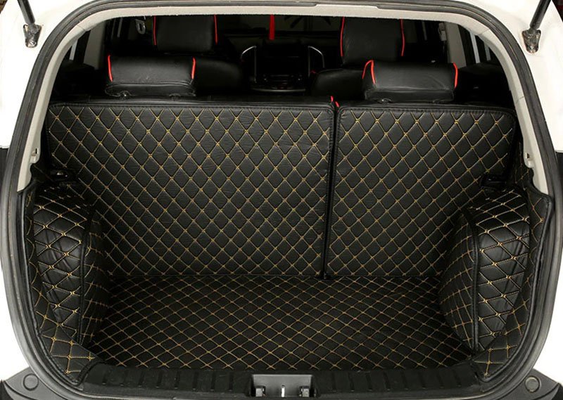 Best Black and Yellow Stitching Full Cover Luxury Leather Diamond Trunk Car Mats