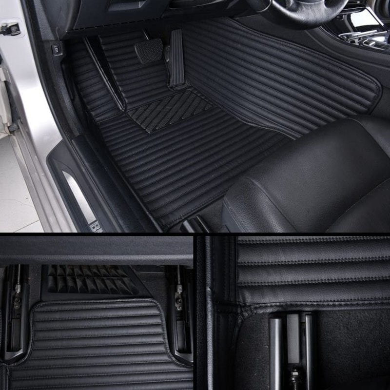 Best Black Luxury Leather Stripe Car Mats